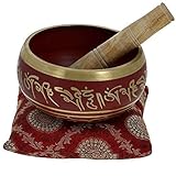 Zap Impex Tibetan Meditation Om Mani Singing Bowl / Cushion / Mallet (4.5 Inch RED ) [並行輸入品]