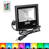 T-SUN LED投光器 RGB16色 20W PSE認証済 リモコン操作 IP65防雨型 イルミネーション 屋外 看板灯 作業灯 舞台照明 家庭用 集魚灯 （20W）