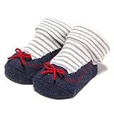 モカシントロンプルイユボーダー柄カップソックス ディープ ブルー 9-11cm
