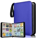 カードファイル トレカファイル 9ポケット 900枚収納 表紙はPVC材質の防水性と耐摩耗性のカードバインダー ポータブルファスナー カードシート他のゲームカード収納用 (9ポケット, ブルー)