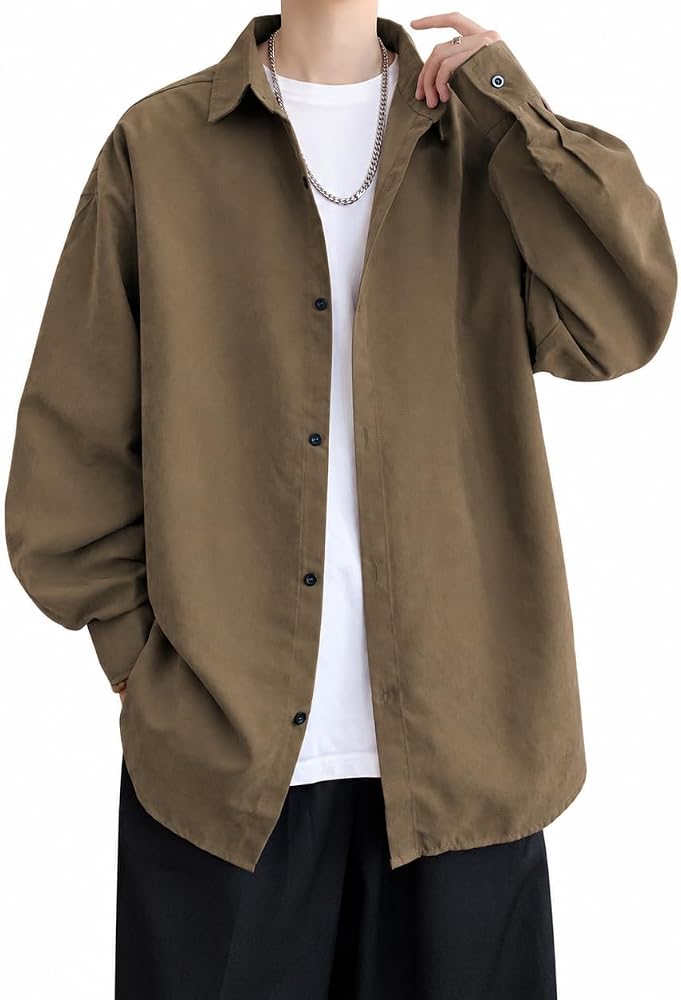 [WAZQ] シャツ メンズ 長袖 カジュアルシャツ オーバーサイズ 秋服 | 柔らかな起毛素材を使用しており 春秋の羽織りとして最適です ゆったりとしたオーバーサイズシルエットで シンプルな無地デザインなので 様々なボトムスに合わせやすく