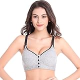 【妊婦専用】　授乳ブラジャー　マタニティ 授乳 兼用ブラ　ハーフトップ　綿　ノンワイヤ　前ボタン開閉　ストラップ調節が可能　4色展開　マタニティウェア インナー下着F003_Grey_M