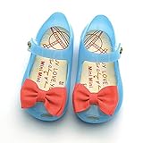 Onuneed 女の子　ベビー用シューズ　　光り　リボン付き　可愛い　サンダル 1-3歳 (15.5, ブルー)