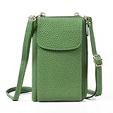 [ブランポム] スマホポーチ レディース 財布 エンボス加工 本革 ショルダー ストラップ 小さめ 斜めがけ ミニバッグ bp-1072 グリーン
