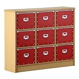 デザインチェスト Milano〔ミラノ〕 3x3 チェスト：ナチュラルウッド+ボックス：レッド