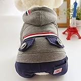 QOOBE 犬服 冬 コート ペット服 中小型犬 ドッグウェア つなぎ オーバーオール オールインワン ロンパース やわらかモコモコ 裏ボア マリンボーダー風 (L, ブルー)