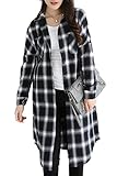 【Firefly Shop】 シャツ ワンピース コットン ロング シャツワンピ チェック チェック柄 長袖 大きいサイズ (XL, ブラック)