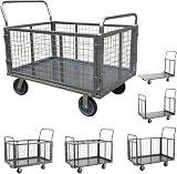 TUIYIDUO カゴ台車 大型【補強横棒】メッシュ 多機能5IN1 耐荷重800kg 手押し台車 網籠車 静音 360度回転 折りたたみ収納 簡単組み立て 倉庫 工場 店舗 ショッピングモール用 5インチキャスター付き ブレーキ付き (100*60*95CM)