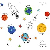 York Wallcoverings BS5384 Room To Grow Rocket Space Wallpaper, White/Yellow/Orange/Red/Bright Aqua/G