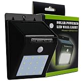 TaoTech 16LED ソーラーライト ワイヤレス 人感センサー 外灯 センサーライト 防水 防犯 屋外照明 夜間自動点灯 LEDライト (16LED, ブラック)