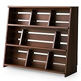 本棚 マンガ収納 スライド＆ディスプレイ ブックエンド 木製 リアル木目 幅90 下段 単品 ウォルナット