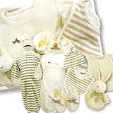 オーガニック ベビーアイテム7点ギフトセット（和紙 リボンギフト包装箱入り） 新生児50-70 ベージュ