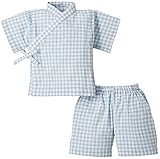 yuga☆甚平 ブルー 100cm オーガニックコットン100% ベビー 服 男の子 女の子 兼用 出産祝い お祭り 浴衣 プレゼント 綿100%