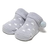 ポンポンつきスター柄パイルカップソックス ブルー グレー 9-11cm
