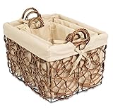 BirdRock Home Decorative Willow Basket Set with Liner | Set of 3 | Double Handle Wooden Basket | Rec
