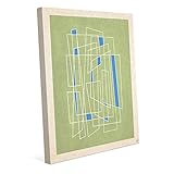 ミックスLogicグリーン: mid-centuryレトロモダンポストモダン幾何学抽象Linear Painting Drawing Illustration inホワイトブルー&オリーブ壁アートプリ