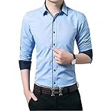 Gaosa ワイシャツ メンズ 襟高　長袖Yシャツ 無地　形態安定 おしゃれ ビジネス ビジネス ドレス スリム (40, ブルー)