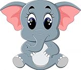 Wallmonkeys Cute Elephant Cartoon Sitting Peel and Stick Wall Decals WM361301 (18 in W x 16 in H) [並