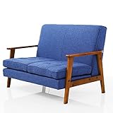 ソファ ソファー ベンチソファ 2人掛け 木製フレーム ヴィンテージ風 ファブリック ネイビー