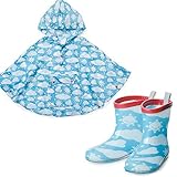 ヒ゜チョン ハ゜ッカフ゛ルホ゜ンチョ　ソラ（100cm）＆レインブーツ（16cm） ポンチョ レインコート キッズ 100cm 子供 雨合羽 長靴 キッズ 16cm レインブーツ レインポンチョ 女の