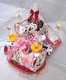 ご出産お祝い＜おむつケーキ＞　人気のロールケーキ風のかわいいおむつケーキ　ディズニーG (女の子用ミニー）