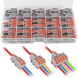 26PCSレバーワイヤコネクター、1 in 2 out &1 in 3 out &1 in 5 out クイックワイヤコネクター、電気レバーナットワイヤコネクタープッシュイン導体端子ブロックAWG 28-12