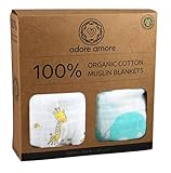 Adore Amore | 100% Organic Cotton Muslin Swaddle Blankets | Baby Shower Gift Set Boy Girl | Crib Str