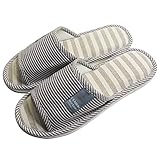 [パンダファミリー] スリッパ 室内 メンズ レディース 大きいサイズ おしゃれ リネン コットン 前あき つま先なし 春 夏 蒸れない 滑りにくい C.ボーダー(ブラウン) 42-43(26cm前後)