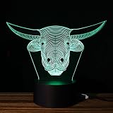 テーブルランプ3D創造性光る牛の頭部LEDナイトライトベッドルームベッドサイドランプホリデーギフト,Green