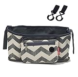 選べる ベビーカー用バッグ 【DauStage】 ドリンクホルダー 小物入れ ベビーカー Wフック 2個付き (01，ストライプ柄)