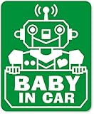 imoninn BABY in car ステッカー　【マグネットタイプ】　No.50　ロボットさん　（緑色）
