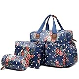 Miss Lulu 4 Piece Flower Polka Dot Baby Nappy Changing Bag Set (Navy) by Miss Lulu