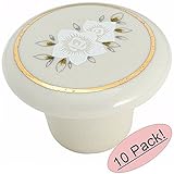 Amerock 69128アーモンドセラミックwith Floral Designアリソン値オーバーサイズキャビネットハードウェアノブ、1 – 1 / 2 "直径 – 10パック
