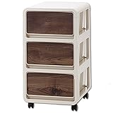 選べる前板10種類 完成品 プラスチックチェスト バウム 3段 No.2 キャスター付き おしゃれ 収納棚 収納チェスト 木製風前板 収納ケース 引出し 小物入れ (3段タイプ, 木目調前板 No.2)