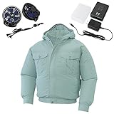 空調服 空調服セット フード付き長袖ワークブルゾン サンエス 空調風神服 KU90810RD 7(モスグリーン) M
