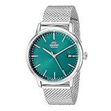 オリエント「RA-AC0E」日本製自動巻き/手巻きコンテンポラリーウォッチ, グリーン, メッシュブレスレット。