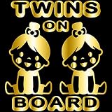 TREZ TWINS ON BOARD 双子 ツインズ GIRL&GIRL 女の子 姉妹 ステッカー 【BABY IN CAR】 (ミラーゴールド)