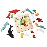 (E＆S)木のおもちゃ 木製パズル ジグソーパズル 海の世界 イルカ はめこみ 形合わせ おもちゃ 幼児　キッズ 知育玩具