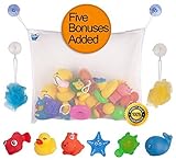 Bath Toy Organizer Set with 5 bonuses: 2 Extra-Strong Suction Cups, 6 Bath Toys for Babies ,2 Sponge
