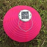 Jimeng　直径30CM　防水　ソーラー発電　提灯　ランタン　イルミネーション　太陽光パネル搭載　和風　折り畳み式　ローズ