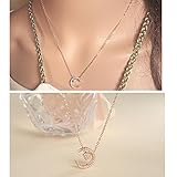 ペンダント キュービックジルコニア ネックレス S925 シルバー おしゃれ ムーン スター ネックレス 結婚式 ウエディング パーティー ジュエリー アクセサリー (ピンクゴールド)