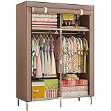SUOERNUO ワードローブ　クローゼット　巻き込む式カバー　幅90*奥行45*高166cm　2列4/5段　高耐荷重　組立簡単　大容量　衣類収納ラック (ブラウン2列4段)