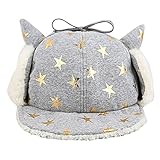 YY-Shop ベビー帽子 パイロット帽子 男の子 女の子 秋冬 キャップ 飛行帽 キッズ 子供 もこもこ 防寒 防風 アウトドア 裏起毛 星柄 耳あて付き（6ヶ月～24ヶ月） (2グレー)