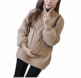 Spinas (スピナス) マタニティ レディース クルーネック タートルネック ２WAY セーター 秋 冬 ケーブル編み ふわふわ モヘア調の袖 全3色（キャメル/ホワイト/ブラック）