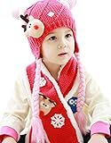 (ビグッド)Bigood 可愛い 秋冬 ニット帽 キッズ マフラー 帽子 セット 赤ちゃん ベビー 帽子 女の子 ケーブル編 トナカイ 子供用 男の子 スヌード 防寒 耳あて クリスマス ローズ色