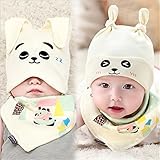 (ヘラサ)Herasa　新生児　帽子　ベビー 帽子　スタイ　２点セット　耳付き　かわいい　出産祝い ギフト お祝い (白)