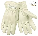 MCR Safety Grain Cow Full Leather Driver Premium Grade Gloves with Keystone Thumb and Self-Hemmed X-