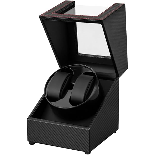 MOZSLY Enkele horlogeopwinder voor automatische horloges met stille motor en 12 draairichtingen leer, bruin