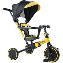 【新品未使用】 7 in 1 子ども用三輪車 ベビーカー型多機能バイクイエロー Amazon.co.jp: 子供用三輪車 7in1 折りたたみ 手押し棒付き 6
