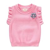 キッズ ニット ベスト ケーブル編み スクールベスト クルーネック 袖なし セーター 子供服 女の子 学校 制服 ピンク